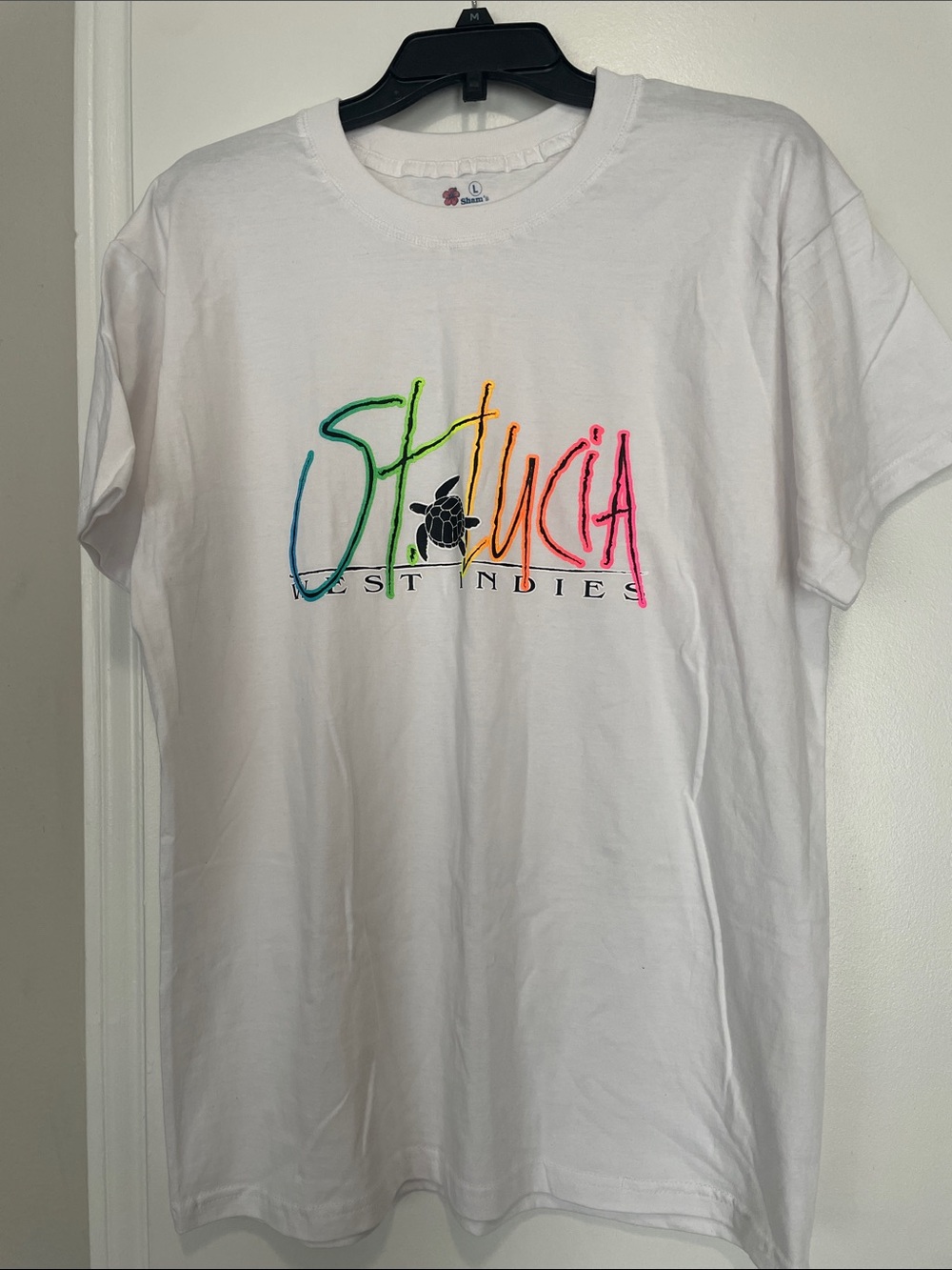 St. Lucia West Indies White Logo T-Shirt 100 % cotton